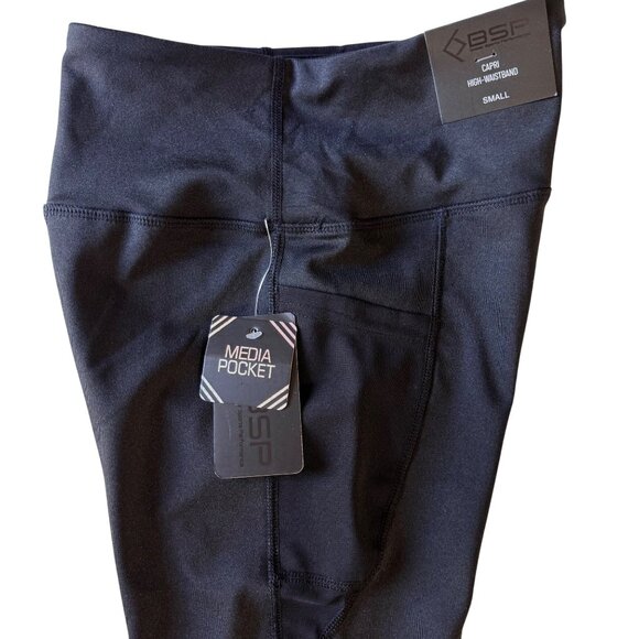 BSP High-Waist Capri Leggings W/Media Pocket Black Small Polyester/Spandex New - Picture 9 of 12